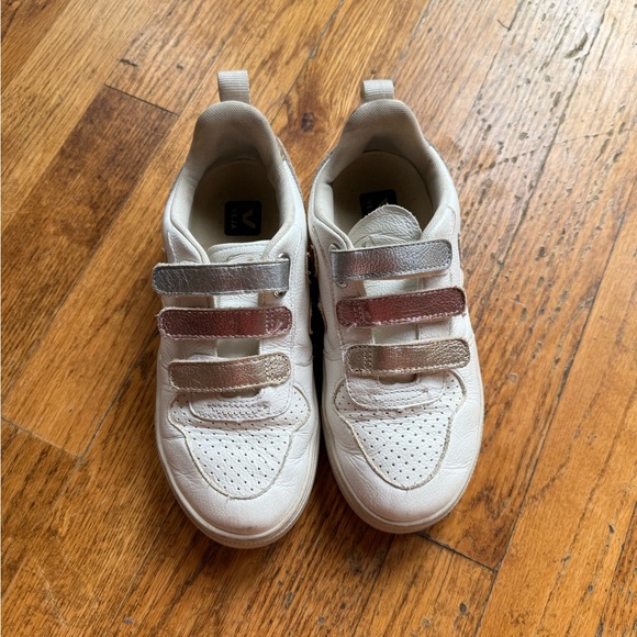 Veja Kids' Sneakers V-10 LEATHER MULTICO WHITE SHINY sz: 2 - Picture 3 of 7